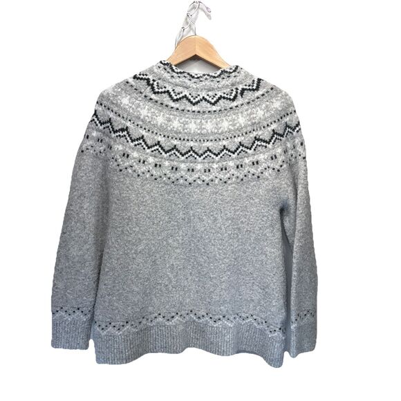 Soft Surroundings Women Large Sasha Fair Isle Sweater Gray 1/4 Zip Wool Blend - Picture 3 of 9